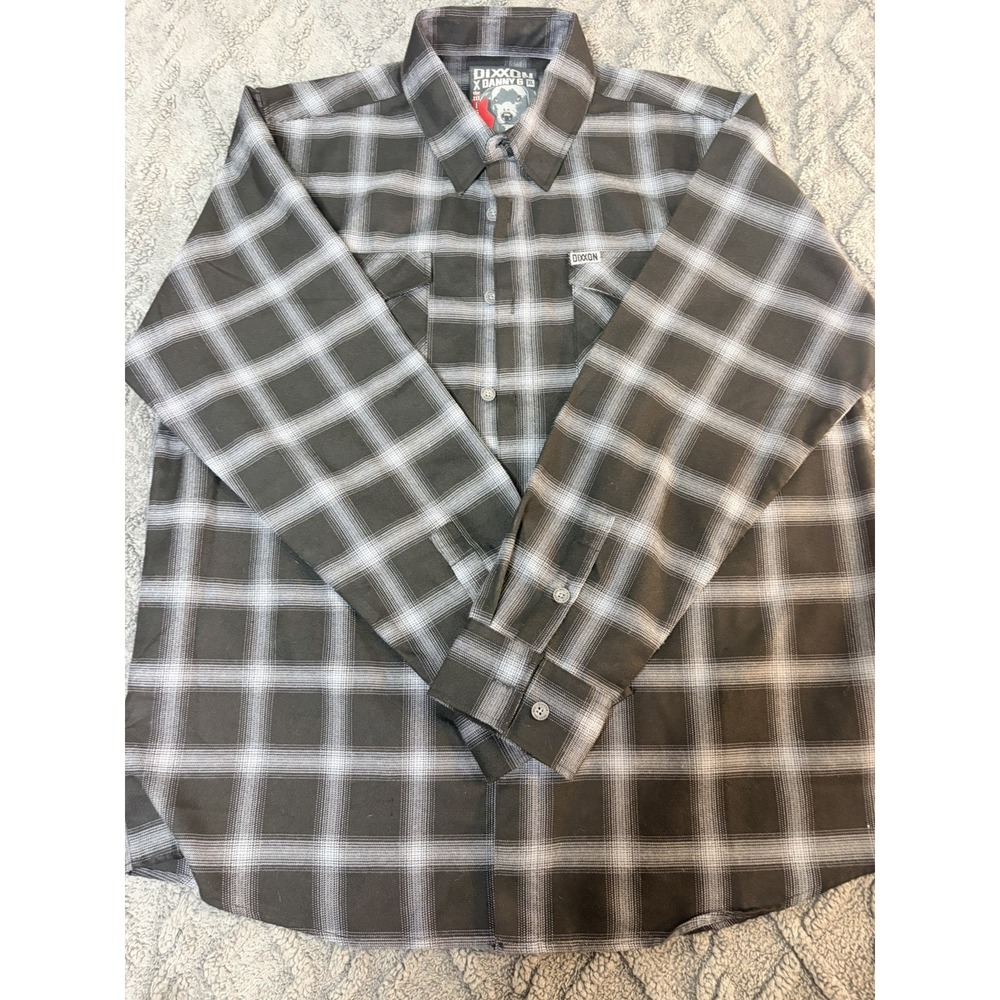 Dixxon Danny G The Mission Flannel Shirt Black Grey Mens XL Plaid Button Up Work